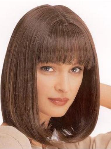 No-Fuss Straight Brown Synthetic Medium Length Capless Wigs