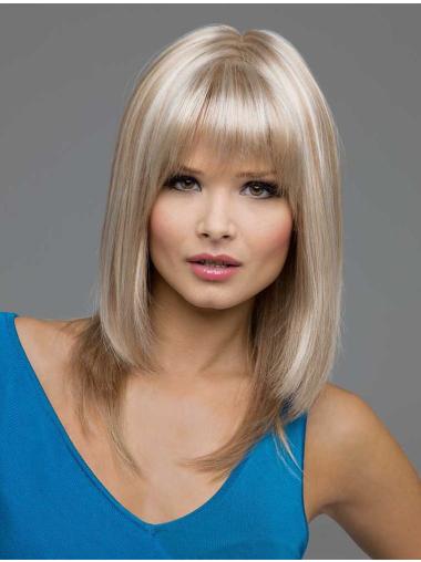 Shoulder Length Synthetic Trendy Medium Length Blonde Wig