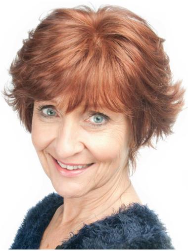 Designed Wavy Auburn Lace Front Real Human Hair Short Wigs