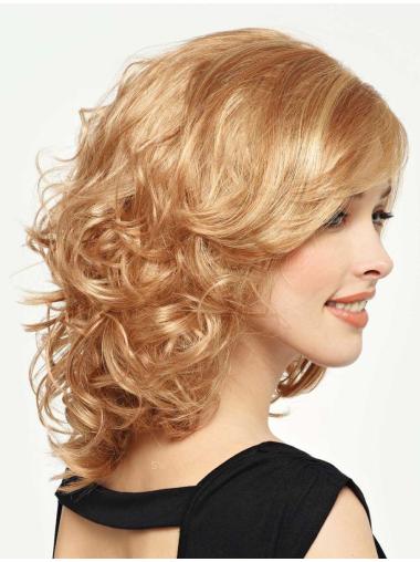 Popular With Bangs Capless Medium Blonde Curly Wig