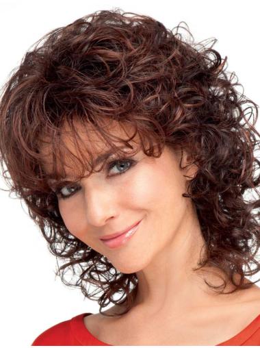 Capless Curly Auburn Shoulder Length Cheap Synthetic Wig