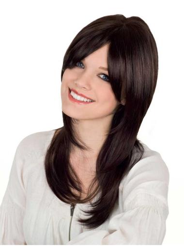 Style Layered Brown Straight Long Synthetic Capless Wigs For Sale