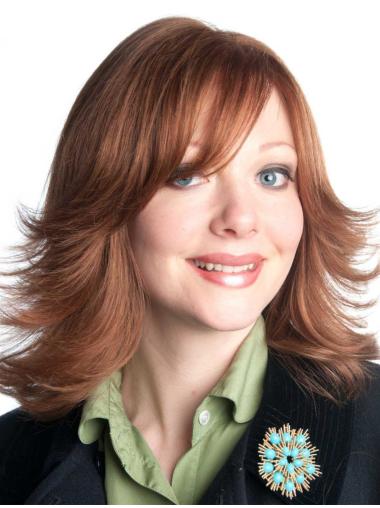 Fabulous Shoulder Length Wavy Auburn Human Hair Lace Front Wigs