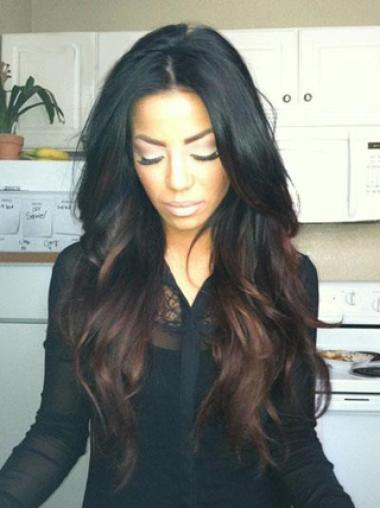 Remy Human Hair Ombre/2 Tone Wavy Full Lace Wigs For Black Women