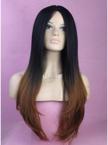 Front 26 Inches Sleek African American Hair Style Wigs Without Bangs