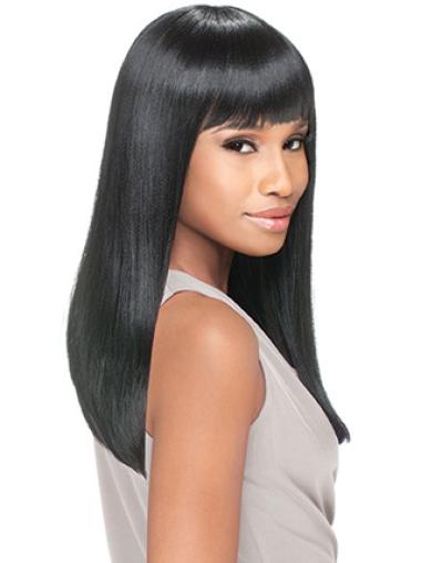 Yaki Black With Synthetic Long Yaki Wig With Bangs