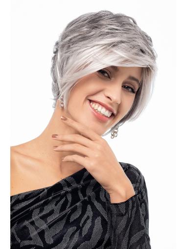 Short Lace Front With Bangs 6" Silver Wig