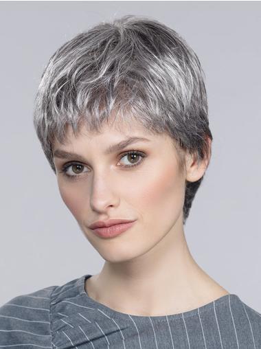 Straight Boycuts Grey Monofilament Best Wigs