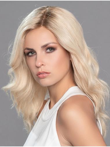 Without Bangs Monofilament 16" Wavy Long Real Hair Wig