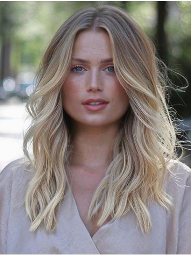 Monofilament 16" Synthetic Without Bangs Long Blonde Wigs For Women