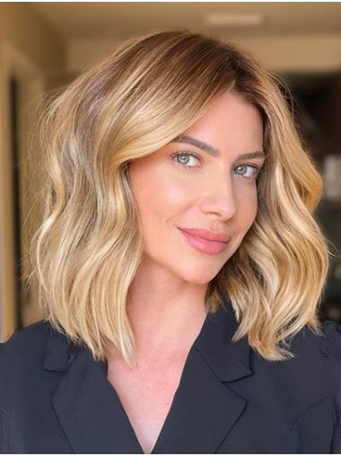 Chin Length 12" Without Bangs Blonde Ladies Monofilament Wig Sale