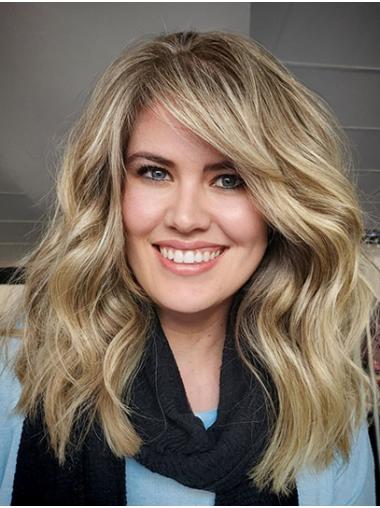 Without Bangs Blonde Wavy 14" Hair Wigs