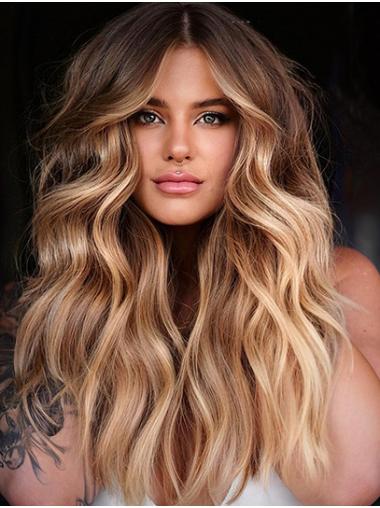 Without Bangs Synthetic Blonde Wavy Lace Wigs