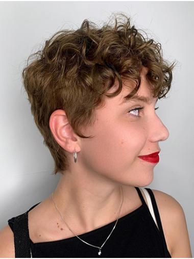 4" Monofilament Curly Boycuts Short Trendy Hairstyles Wig