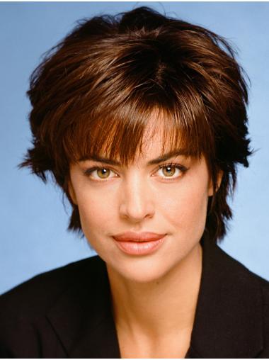 8" 100% Hand-tied Remy Human Hair Short Brown Lisa Rinna Wigs