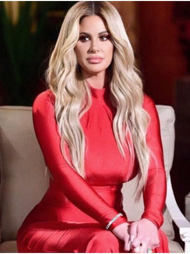 Wavy 26" Lace Front Long Without Bangs Platinum Blonde Durable Kim Zolciak Wigs