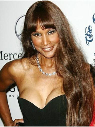 Straight 26" Lace Front Long With Bangs Blonde Sleek Beverly Johnson Wigs