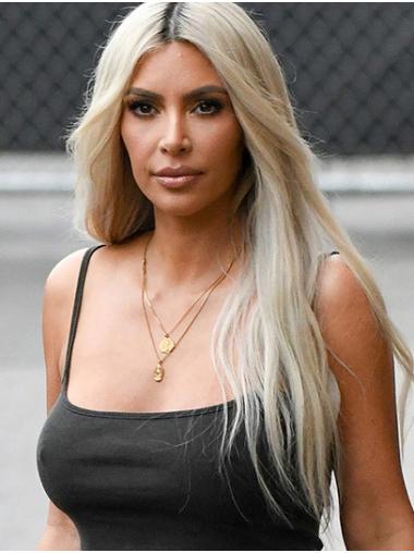 Straight 24" Lace Front Long Without Bangs Grey Trendy Kim Kardashian Wigs