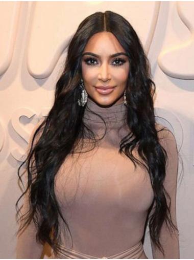 Wavy 26" Lace Front Long Without Bangs Black Comfortable Kim Kardashian Wigs