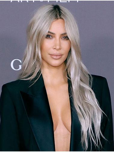 Wavy 20" Lace Front Long Without Bangs Silver Soft Kim Kardashian Wigs