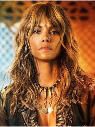 Synthetic Lace Front Long With Bangs Trendy 16" Halle Berry Wigs