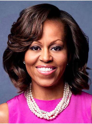 Synthetic Capless Chin Length Bobs Durable 12" Michelle Obama Wigs