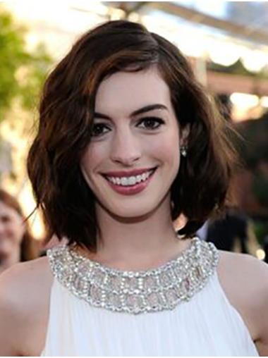 Top 12" Wavy Chin Length Brown Bobs Anne Hathaway Wigs
