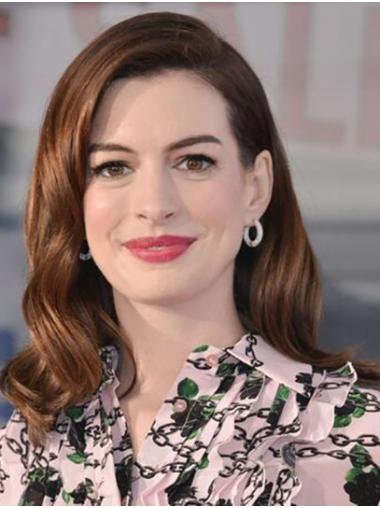 Modern 16" Wavy Long Brown Without Bangs Anne Hathaway Wigs