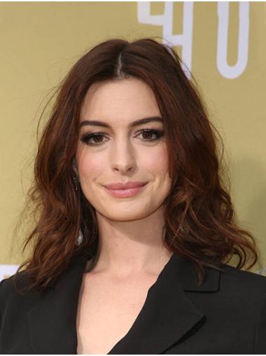 Stylish 14" Wavy Shoulder Length Brown Without Bangs Anne Hathaway Wigs