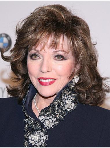 Exquisite 14" Curly Shoulder Length Brown Classic Joan Collins Wigs
