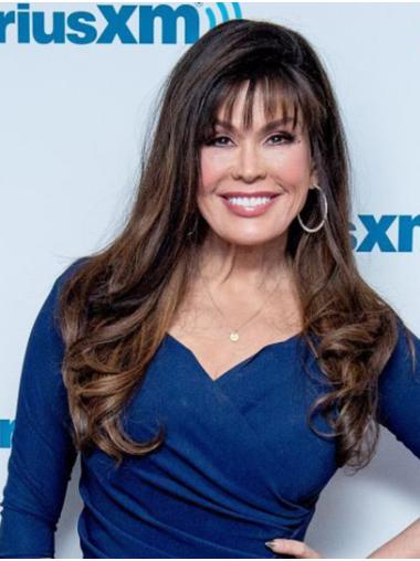 Ideal 20" Wavy Long Black to Brown With Bangs Marie Osmond Wigs