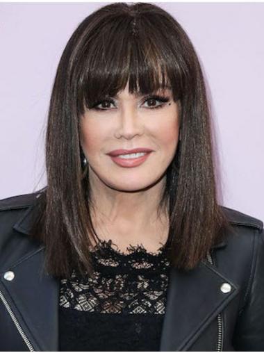 Suitable 14" Straight Shoulder Length Brown With Bangs Marie Osmond Wigs