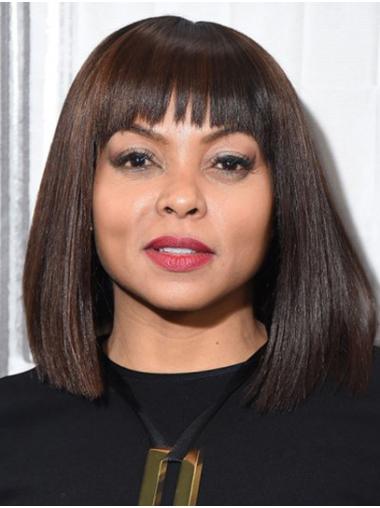 Comfortable 14" Straight Shoulder Length Brown With Bangs Taraji P. Henson Wigs