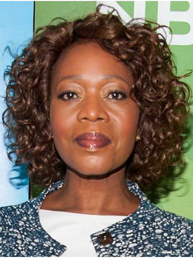 No-Fuss 12" Curly Chin Length Brown Without Bangs Alfre Woodard Wigs