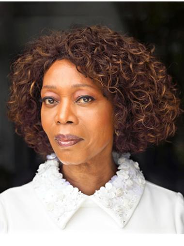 Soft 10" Curly Chin Length Brown Without Bangs Alfre Woodard Wigs