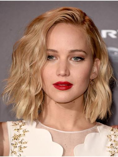 Suitable 12" Wavy Shoulder Length Blonde Without Bangs Jennifer Lawrence Wigs