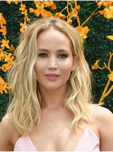 New 16" Wavy Long Blonde Without Bangs Jennifer Lawrence Wigs