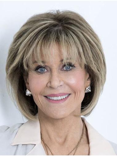 Stylish 12" Straight Chin Length Blonde Bobs Jane Fonda Wigs