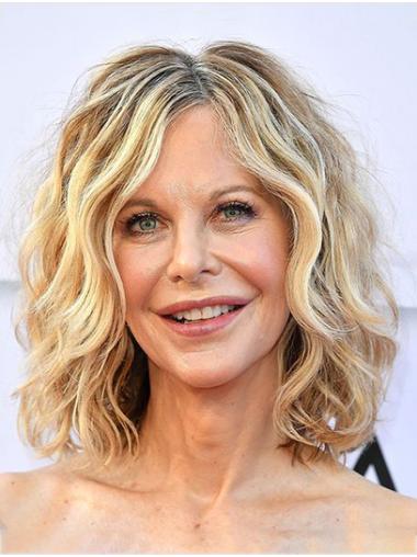 Lace Front Wavy Shoulder Length Without Bangs 14" Durable Meg Ryan Wigs