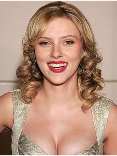 Lace Front Curly Shoulder Length Without Bangs 14" Soft Scarlett Johansson Wigs