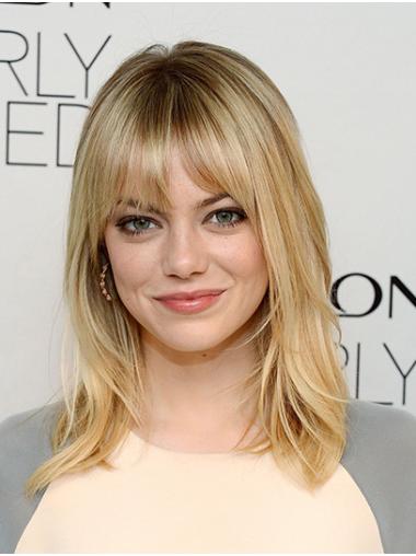 Blonde Shoulder Length With Bangs Convenient 16" Wavy Emma Stone Wigs