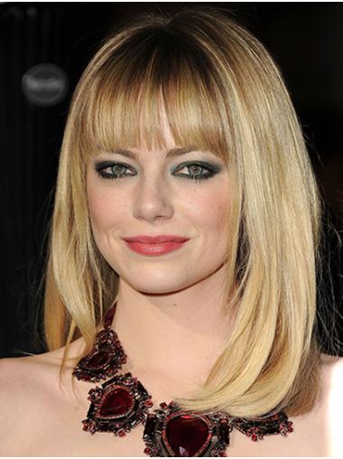 Blonde Shoulder Length With Bangs Good 16" Straight Emma Stone Wigs