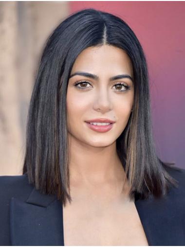 Black Shoulder Length Without Bangs Soft 14" Straight Emeraude Toubia Wigs