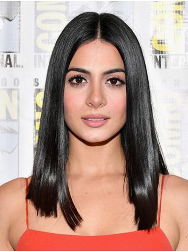 Black Shoulder Length Without Bangs Trendy 14" Straight Emeraude Toubia Wigs