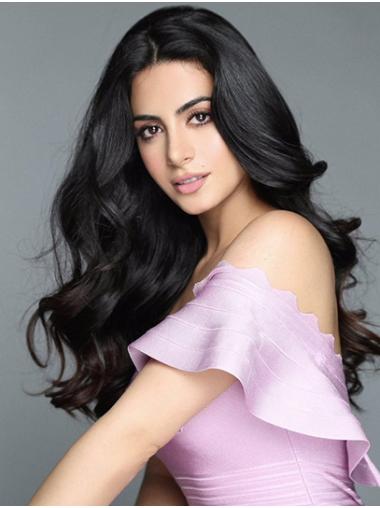 Black Long Without Bangs Comfortable 24" Wavy Emeraude Toubia Wigs