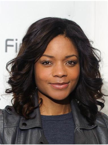 Black Shoulder Length Without Bangs No-Fuss 14" Curly Naomi Harris Wigs