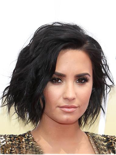 Black Chin Length Bobs Stylish 12" Wavy Demi Lovato Wigs