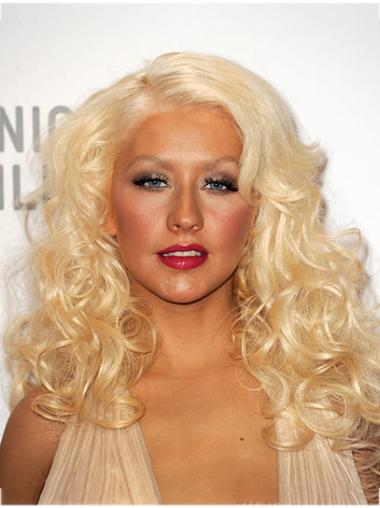 Blonde Long Without Bangs Modern 16" Curly Christina Aguilera Wigs