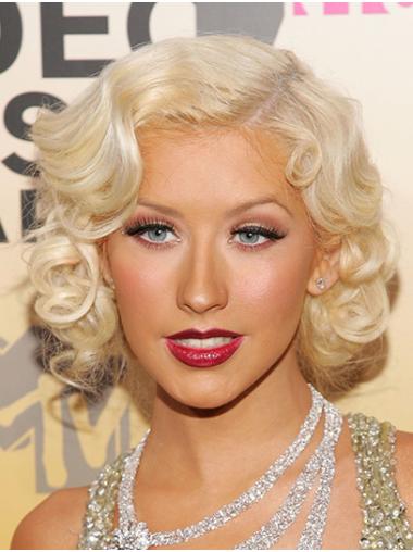 Blonde Chin Length Bobs Comfortable 12" Curly Christina Aguilera Wigs