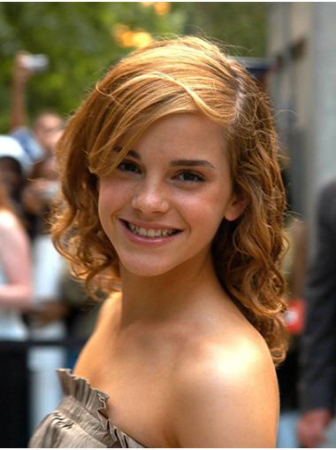 Blonde Shoulder Length Without Bangs Durable 14" Curly Emma Watson Wigs